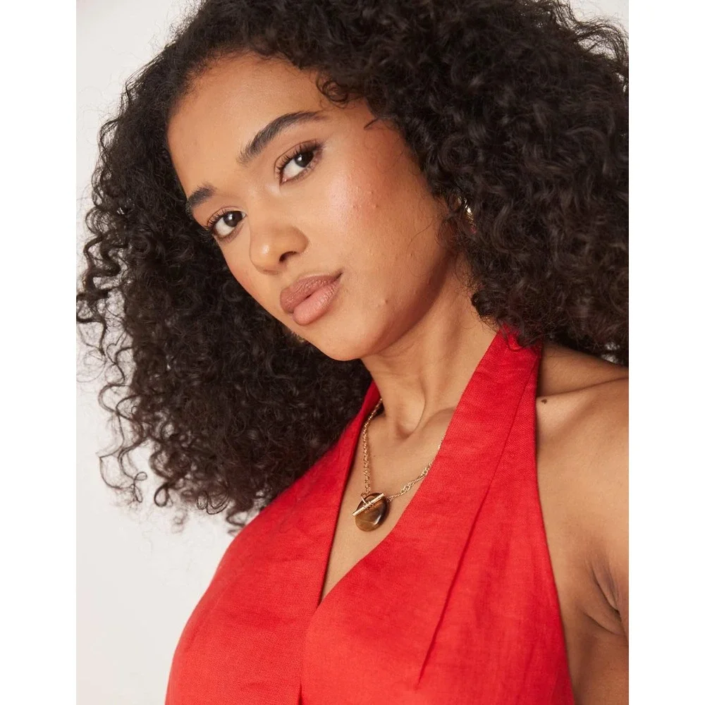 MNG Red Linen Button‎ Front Halter Vest Top Women's XS New With Tags